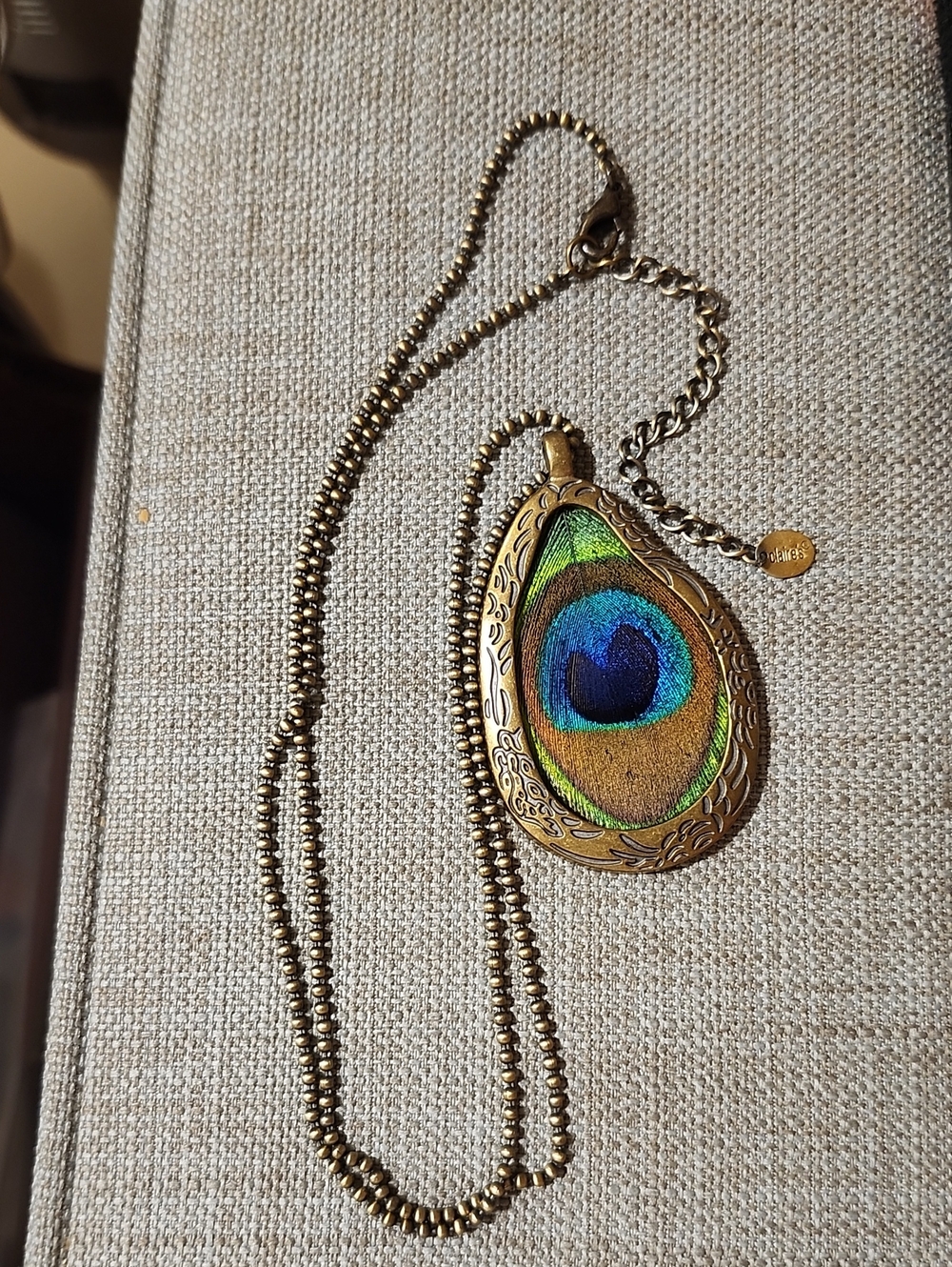 Claire's Gold-Tone Peacock Teardrop Pendant Necklace with Blue and Green Accent